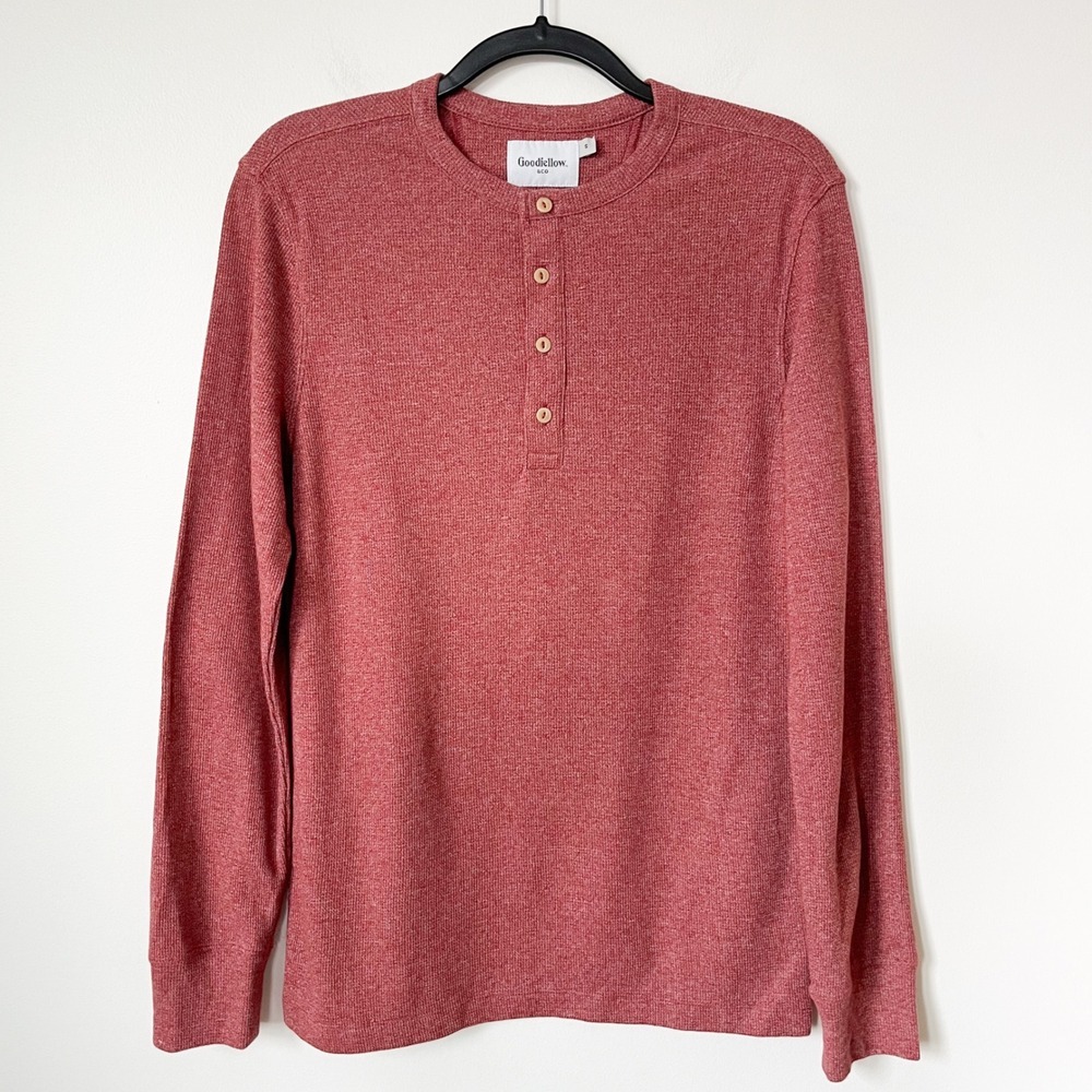 Goodfellow Mens Waffle Knit Thermal Long Sleeve Henley Small Red